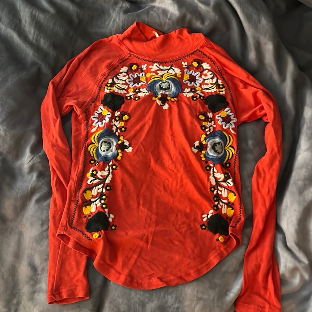 Free People Floral Mock Neck Top